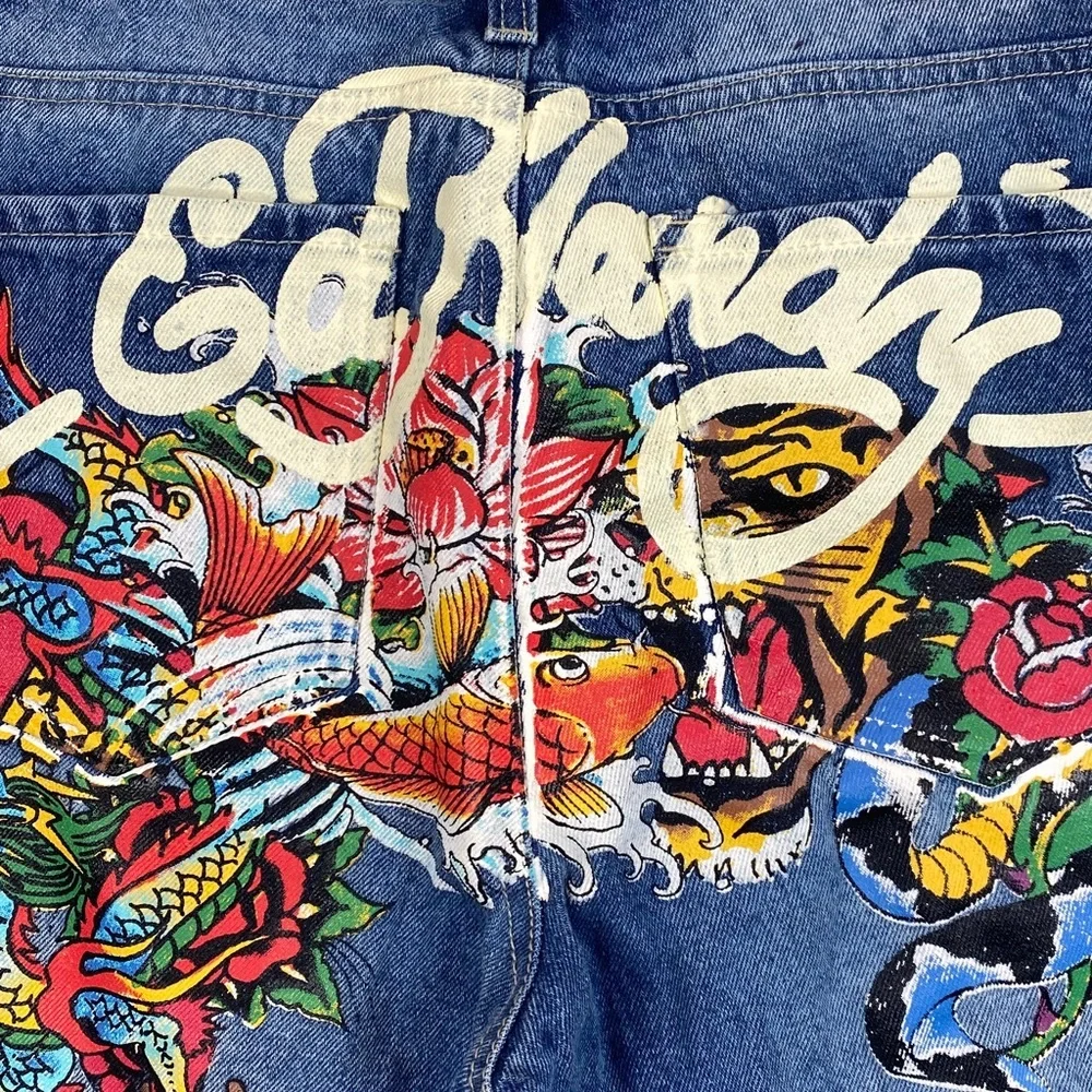 Ed Hardy painted jeans size 28 graffiti retro Y2K art tattoo edgy streetwear - Picture 3 of 11